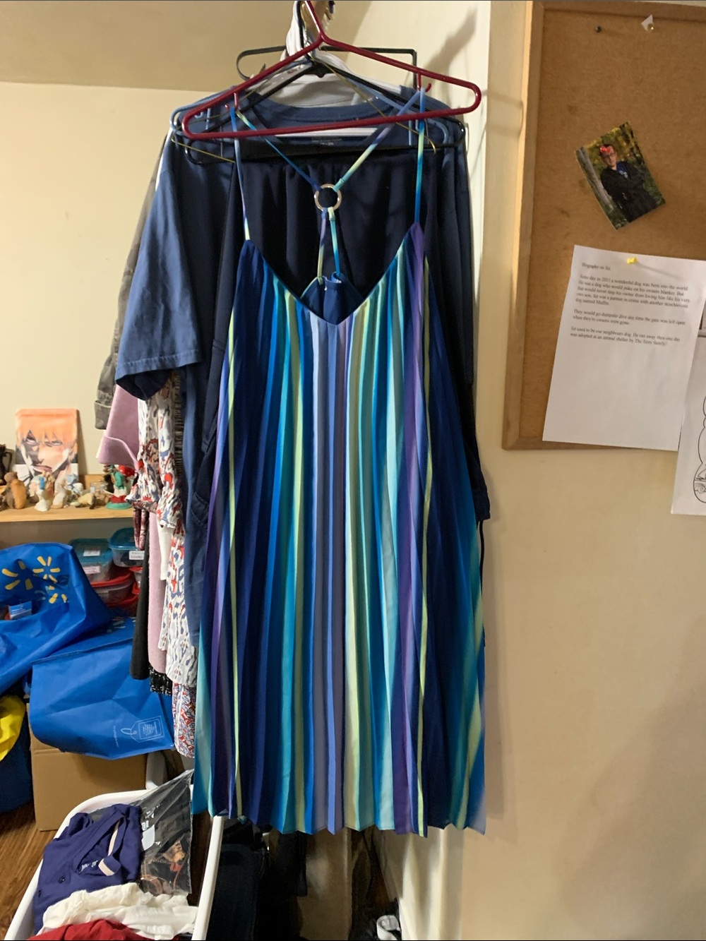 Blue Multi-Stripe Pleated Sundress. 1X